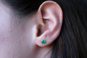 Chrysoprase Cabochon Earrings in Sterling Silver