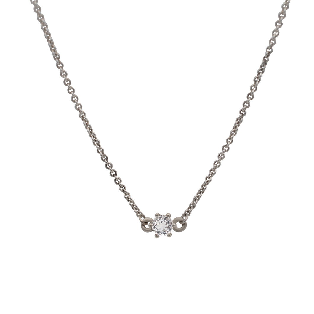 Round White Sapphire Necklace in Sterling Silver