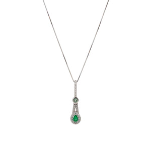 One of a Kind Emerald Pendant with Alexandrite and Diamond Accents in 14k White Gold