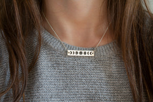 Moon Phase Bar Necklace in Sterling Silver