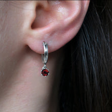 Load image into Gallery viewer, Garnet-Huggie-Hoop-Earrings
