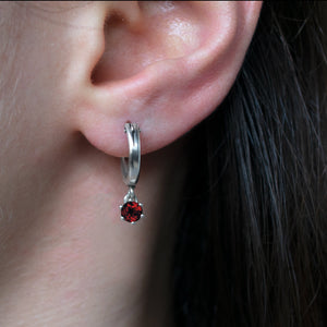 Garnet-Huggie-Hoop-Earrings