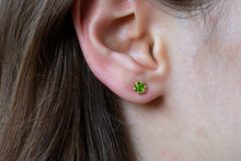 Load image into Gallery viewer, 4mm-Gold-Green-Tourmaline-Faceted-Studs
