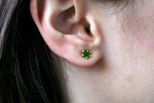 Load image into Gallery viewer, 5mm-Gold-Green-Tourmaline-Faceted-Studs
