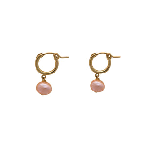 Pink Pearl Huggie Hoop Earrings