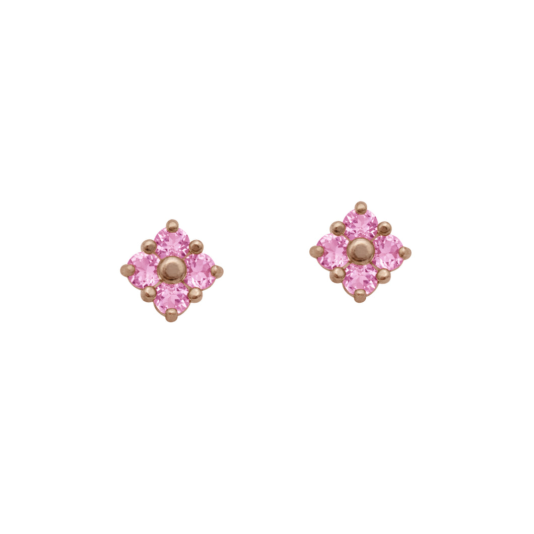 Pink-Spinel-Lucky-Clover-Stud-Earrings