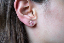 Load image into Gallery viewer, Pink-Spinel-Lucky-Clover-Stud-Earrings.
