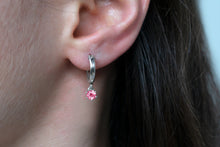 Load image into Gallery viewer, Pink Tourmaline Huggie Hoop Earrings in Sterling Silver
