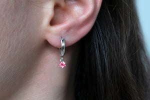 Pink Tourmaline Huggie Hoop Earrings in Sterling Silver