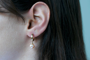 Pink Pearl Huggie Hoop Earrings