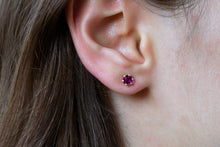 Load image into Gallery viewer, Rhodolite-4mm-Stud-rose-gold
