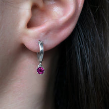 Load image into Gallery viewer,    Rhodolite-Garnet-Huggie-Hoop-Earrings

