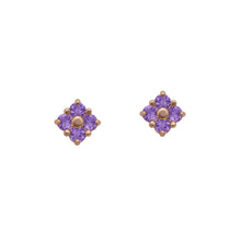 Load image into Gallery viewer,    Rose-Gold-Amethyst-Lucky-Clover-Stud-Earrings
