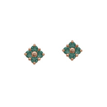 Load image into Gallery viewer,    Rose-Gold-Daylight-Alexandrite-Lucky-Clover-Stud-Earrings
