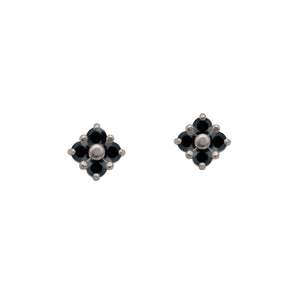 Silver-Lucky-Clover-Black-Spinel-Stud-Earring