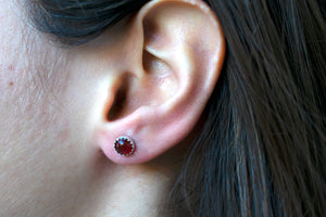 Carnelian Cabochon Earrings in Sterling Silver