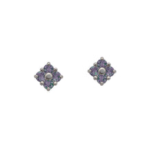 Load image into Gallery viewer, White-Gold-Alexandrite-Lucky-Clover-Stud-Earrings
