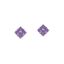 Load image into Gallery viewer,    White-Gold-Amethyst-Lucky-Clover-Stud-Earrings
