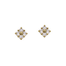 Load image into Gallery viewer, White-Sapphire-Yellow-Gold-Lucky-Clover-Stud-Earring
