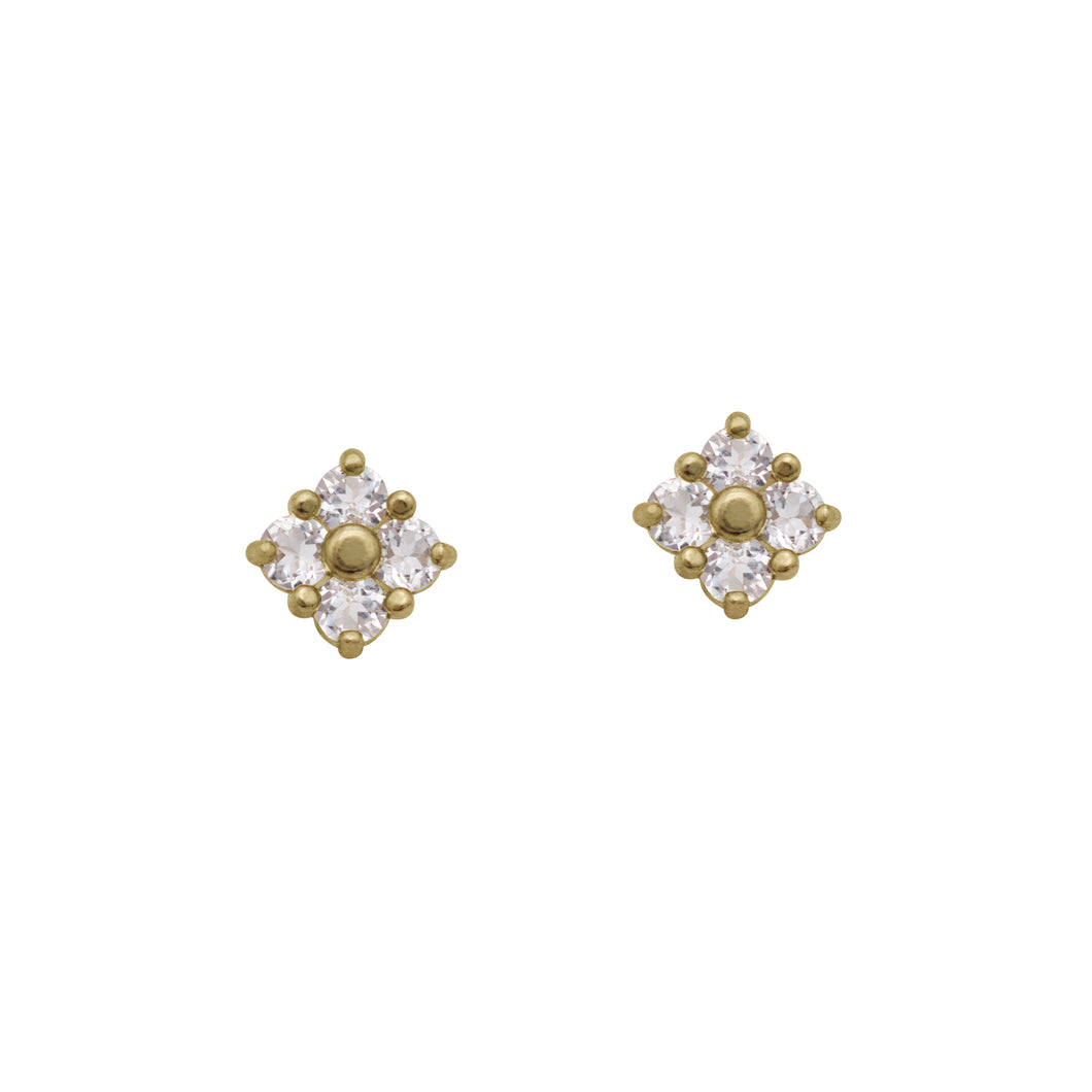 White-Sapphire-Yellow-Gold-Lucky-Clover-Stud-Earring