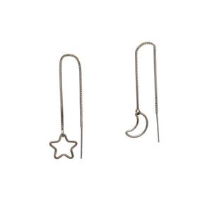 Mismatch Moon and Star Threader Earrings