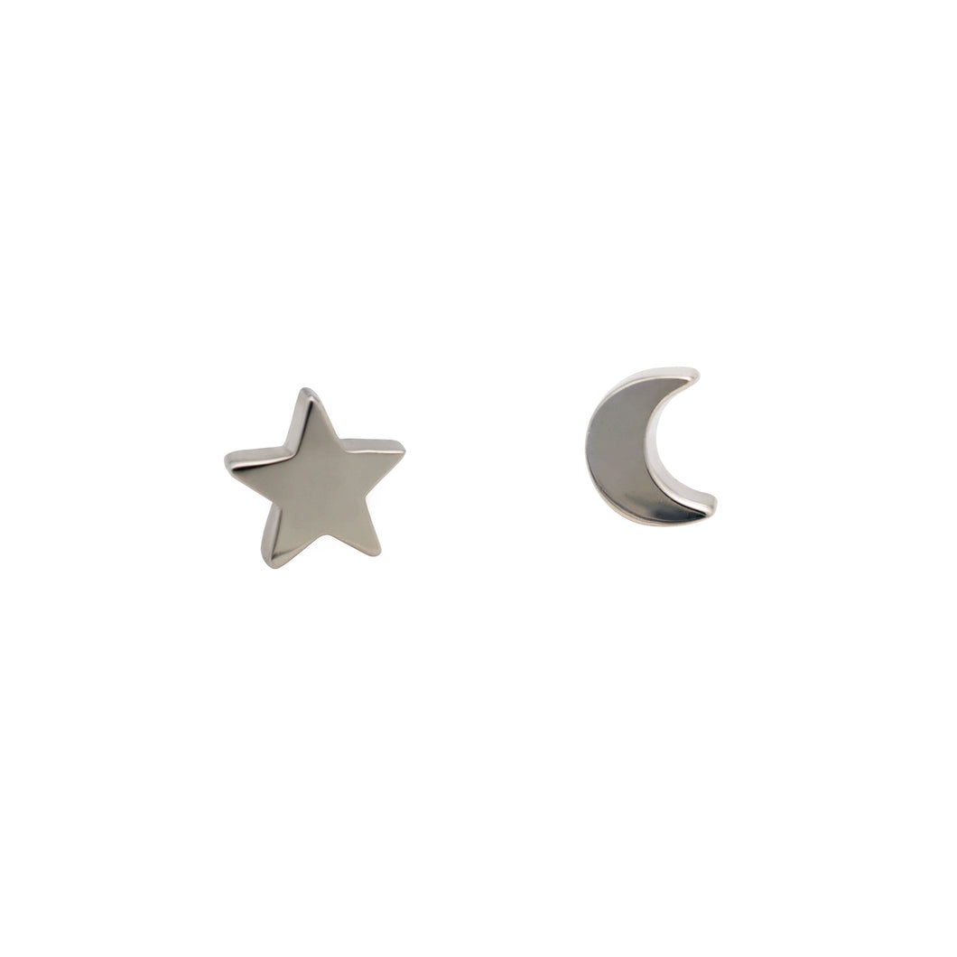 Mismatch Moon and Star Stud Earrings